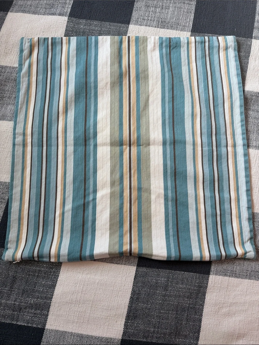 Pottery Barn Coastal Stripe Accent Pillow Cover in Teal, Cream, Tan, and Gray